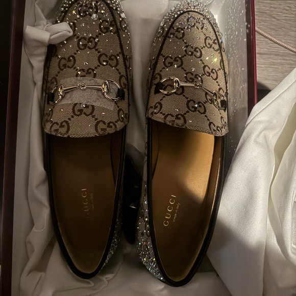 Gucci Beige Canvas Loafers with Crystal Details - Picture 2 of 2
